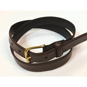 Belt women's Thin Brown faux leather Brass toned buckle size L(30-32)